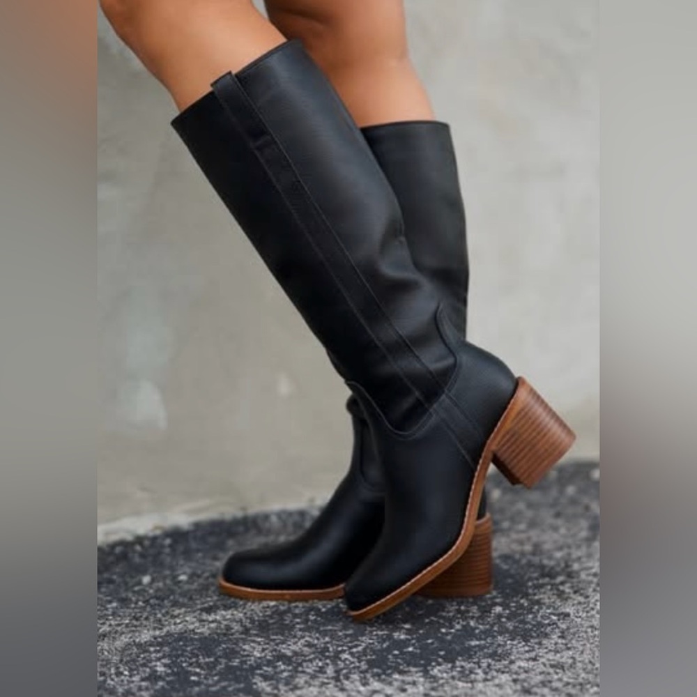 Black Knee-High Leather Boots